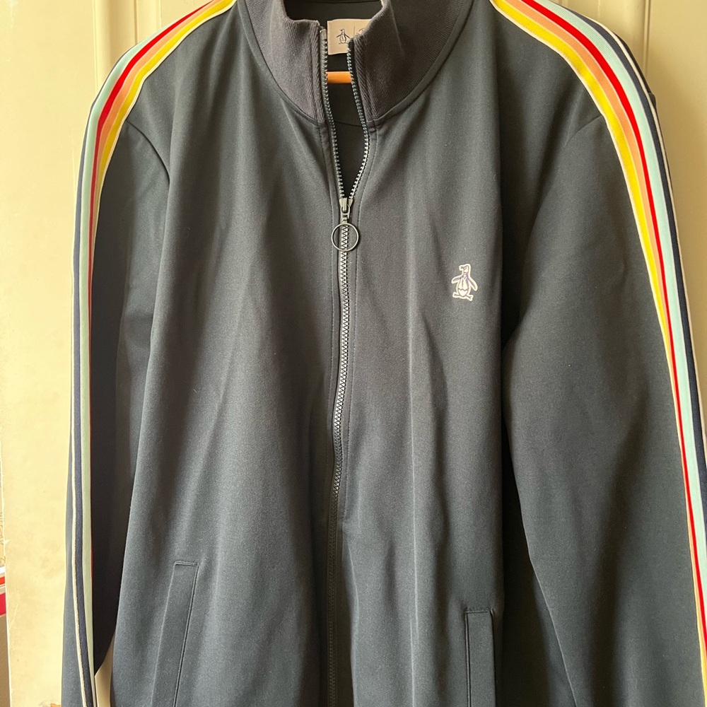 Original Penguin Navy Jacket with Multicolor Stripes